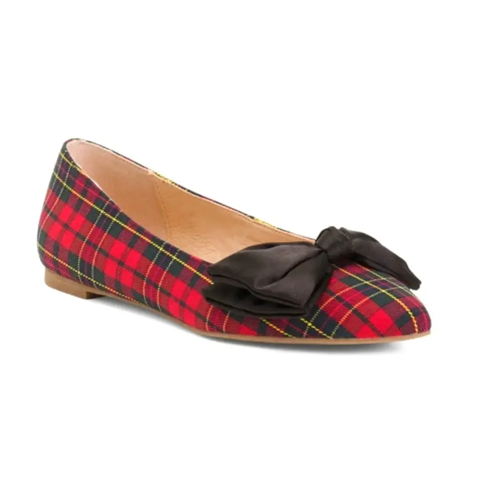 Jack Rogers Debra Bow Ballet Flats Red Plaid Pointed Toe Women's US 8 NEW
